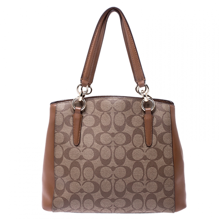 Pre Owned Coach Brown Coated Canvas and Leather Carryall Satchel