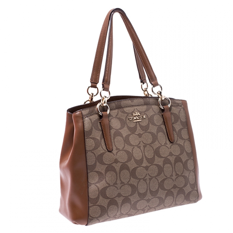 Pre Owned Coach Brown Coated Canvas and Leather Carryall Satchel