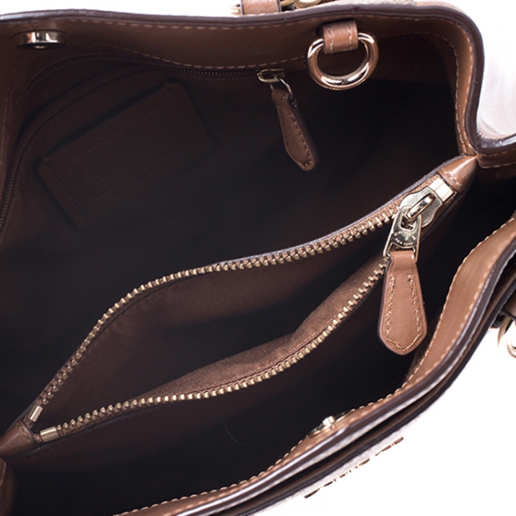Pre Owned Coach Brown Coated Canvas and Leather Carryall Satchel