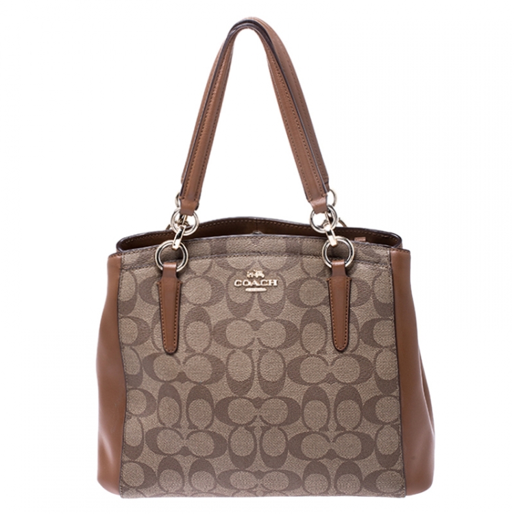 Pre Owned Coach Brown Coated Canvas and Leather Carryall Satchel