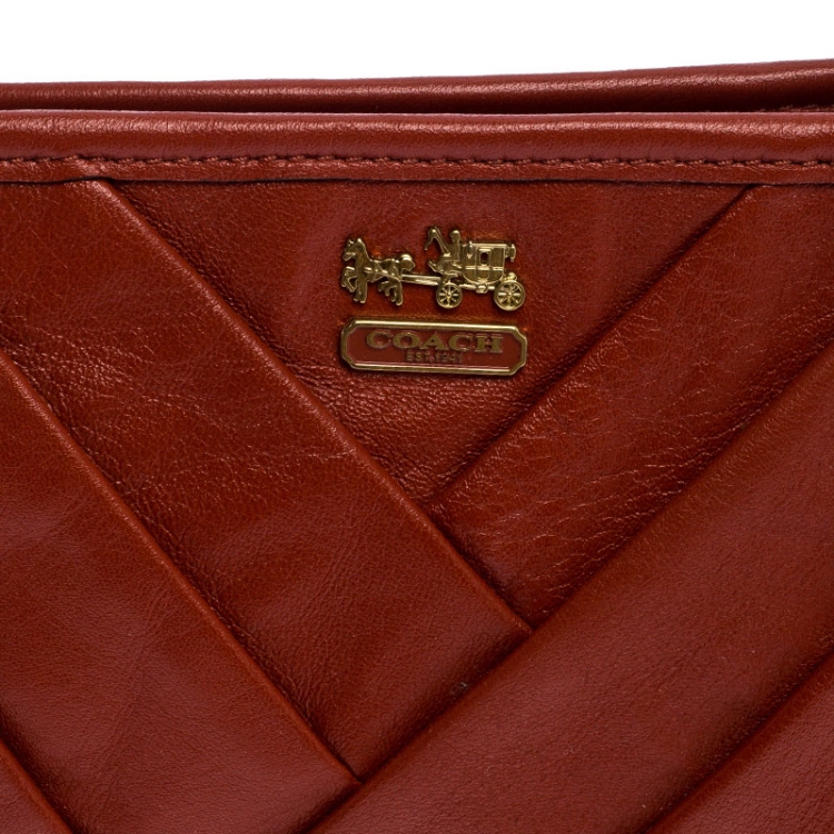 Pre Owned Coach Dark Orange Pleated Leather Pochette