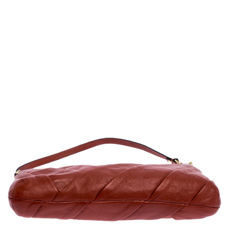 Pre Owned Coach Dark Orange Pleated Leather Pochette