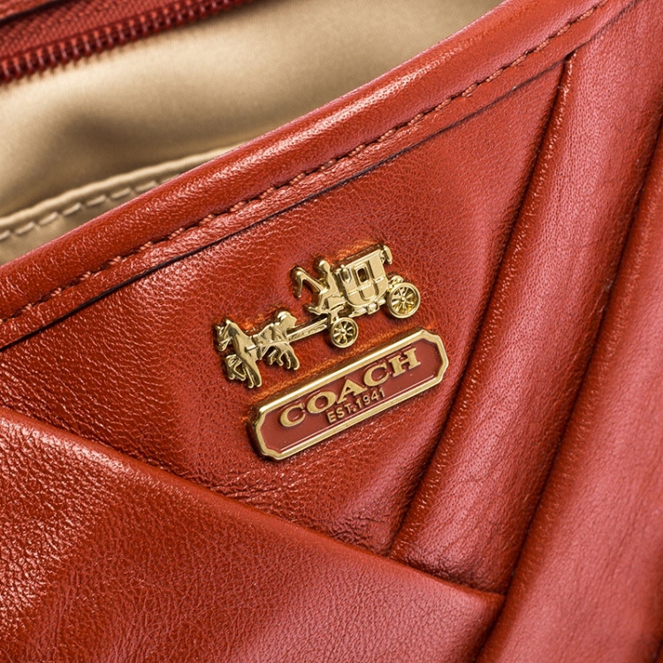 Pre Owned Coach Dark Orange Pleated Leather Pochette