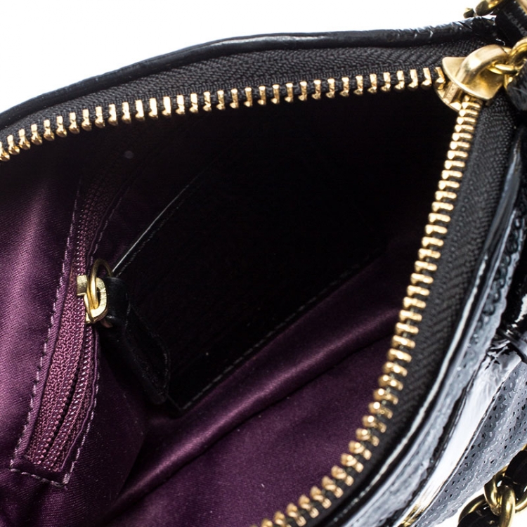 Pre Owned Coach Black Sequins and Patent Leather Mini Poppy Chain Shoulder Bag