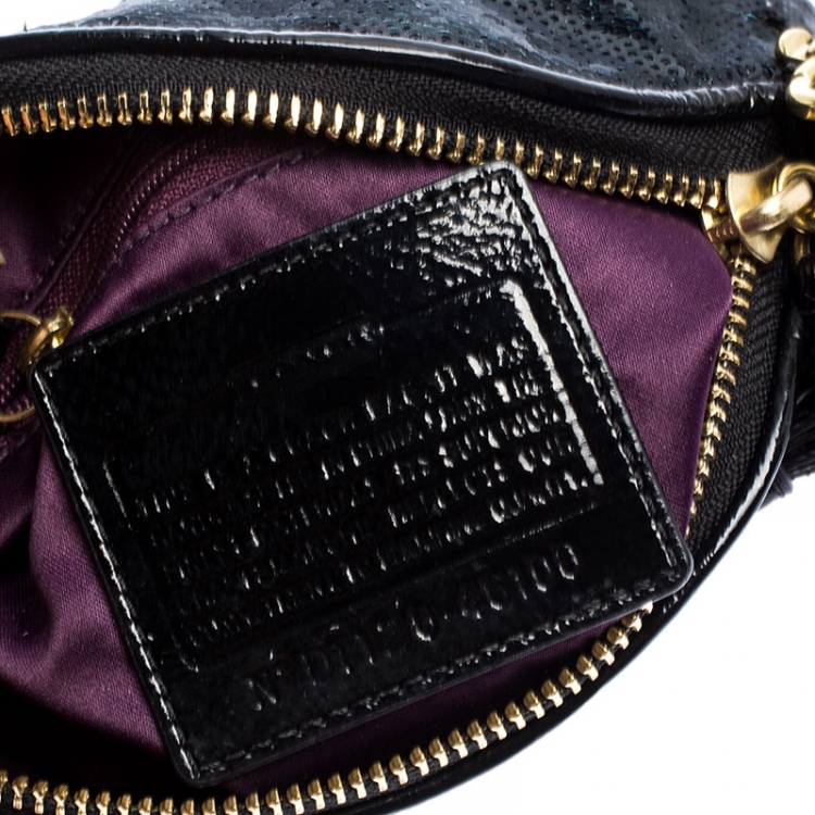 Pre Owned Coach Black Sequins and Patent Leather Mini Poppy Chain Shoulder Bag