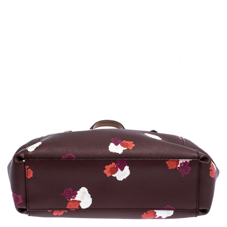 Pre Owned Coach Burgundy Flower Print Coated Canvas Mini Christie Carryall Satchel