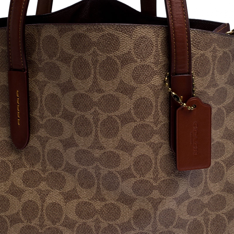 Pre Owned Coach Beige/Brown Coated Canvas and Leather Tote