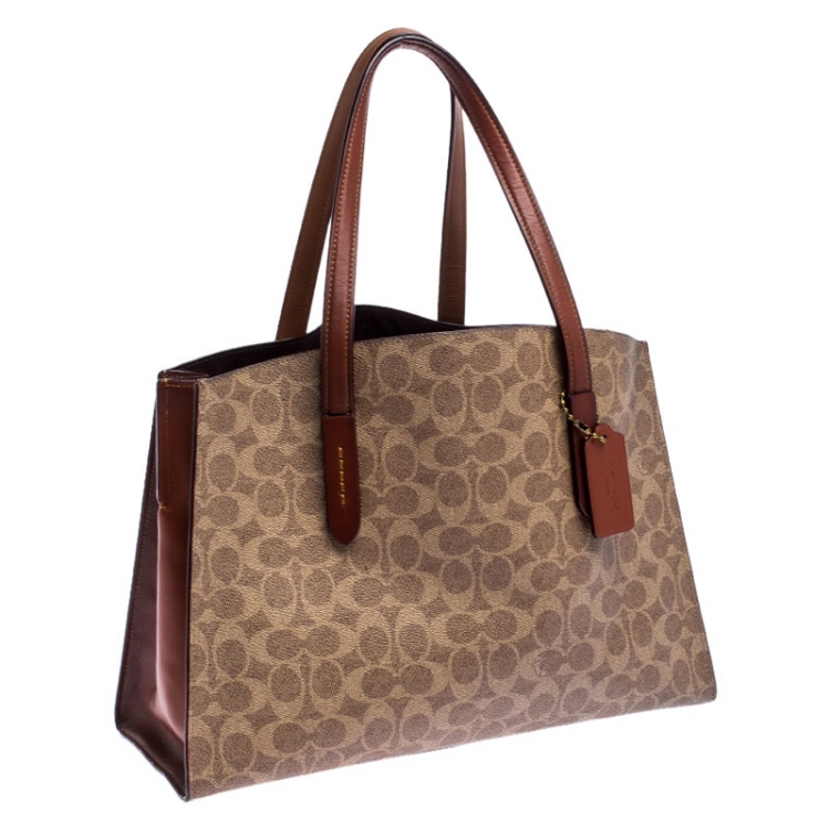 Pre Owned Coach Beige/Brown Coated Canvas and Leather Tote