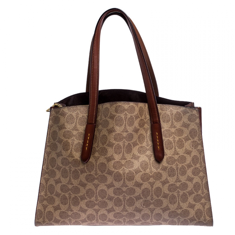 Pre Owned Coach Beige/Brown Coated Canvas and Leather Tote
