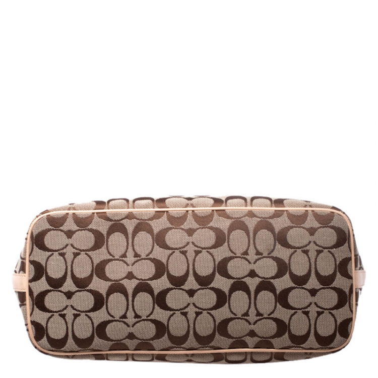 Pre Owned Coach Beige/Brown Signature Canvas and Leather Shopper Tote