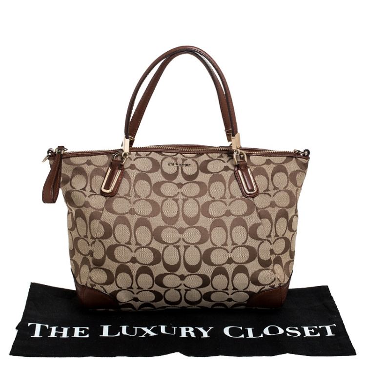 Pre Owned Coach Beige/Brown Signature Canvas and Leather Satchel