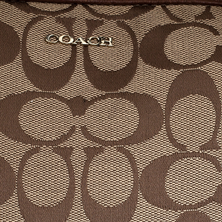 Pre Owned Coach Beige/Brown Signature Canvas and Leather Satchel