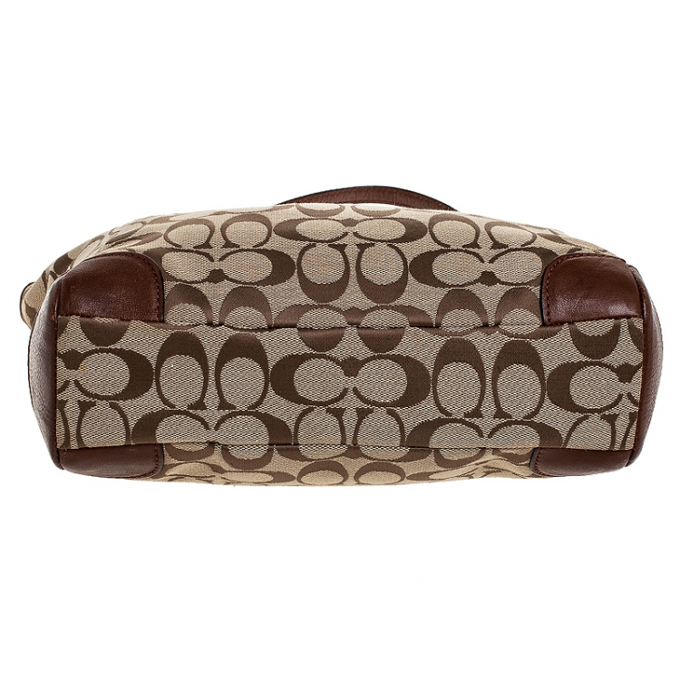 Pre Owned Coach Beige/Brown Signature Canvas and Leather Satchel