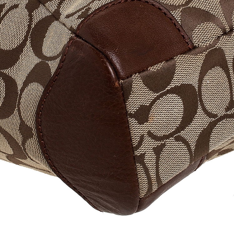 Pre Owned Coach Beige/Brown Signature Canvas and Leather Satchel