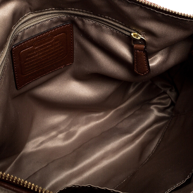 Pre Owned Coach Beige/Brown Signature Canvas and Leather Satchel