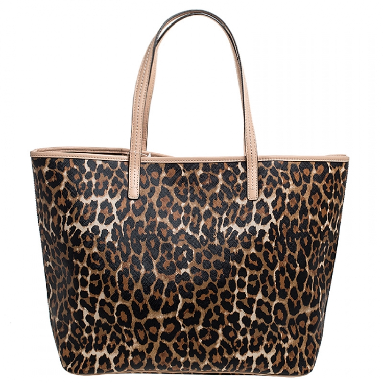 Pre Owned Coach Brown Leopard Print Coated Canvas City Zip Tote