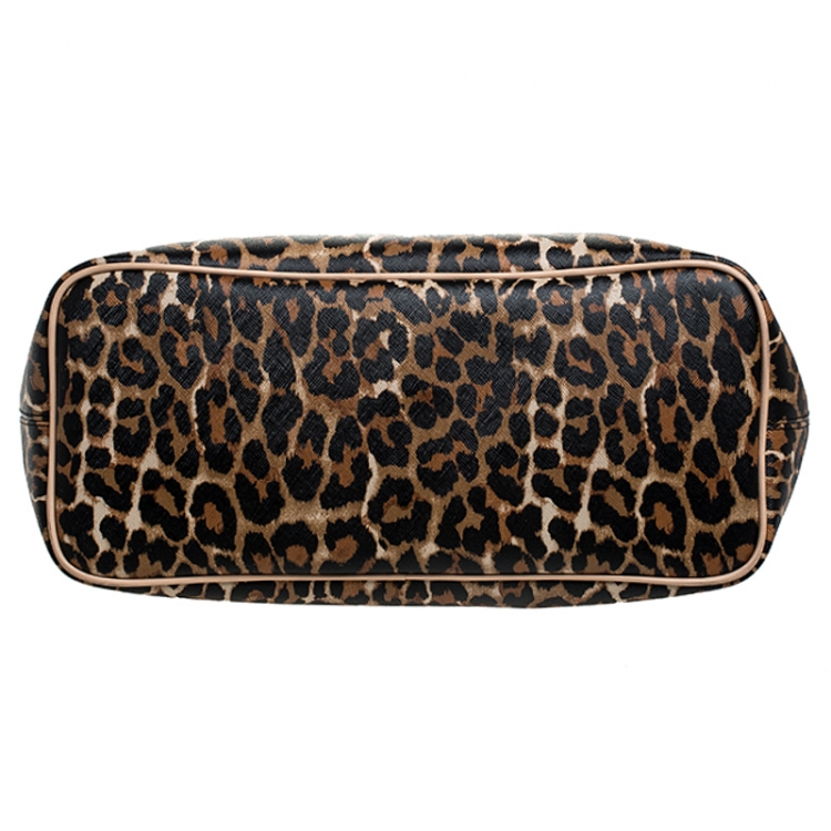 Pre Owned Coach Brown Leopard Print Coated Canvas City Zip Tote