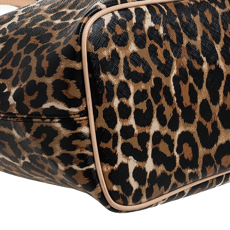 Pre Owned Coach Brown Leopard Print Coated Canvas City Zip Tote