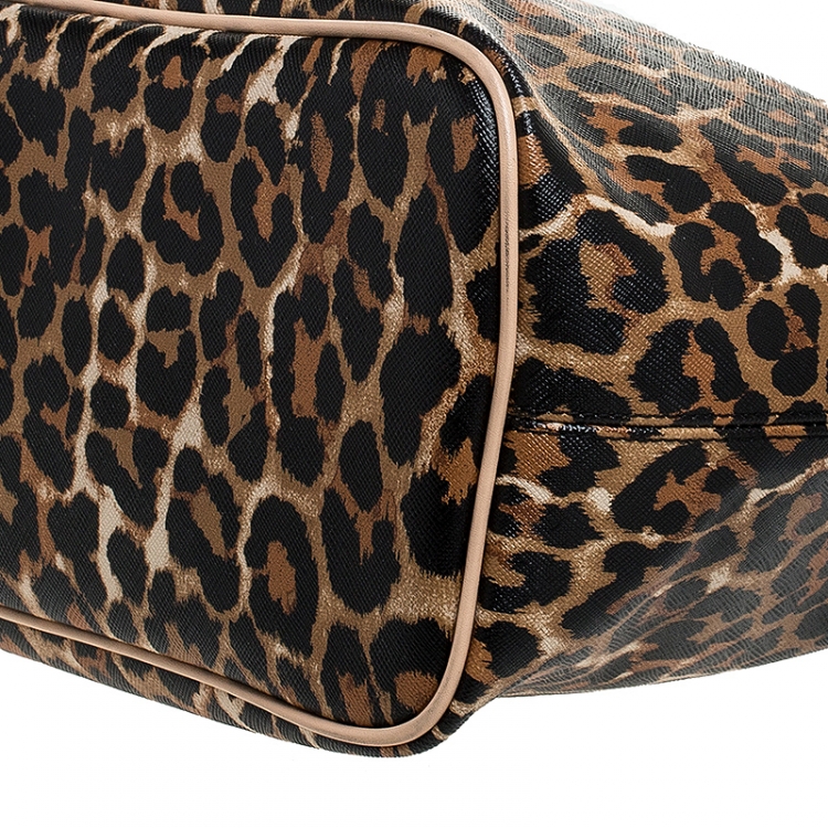 Pre Owned Coach Brown Leopard Print Coated Canvas City Zip Tote