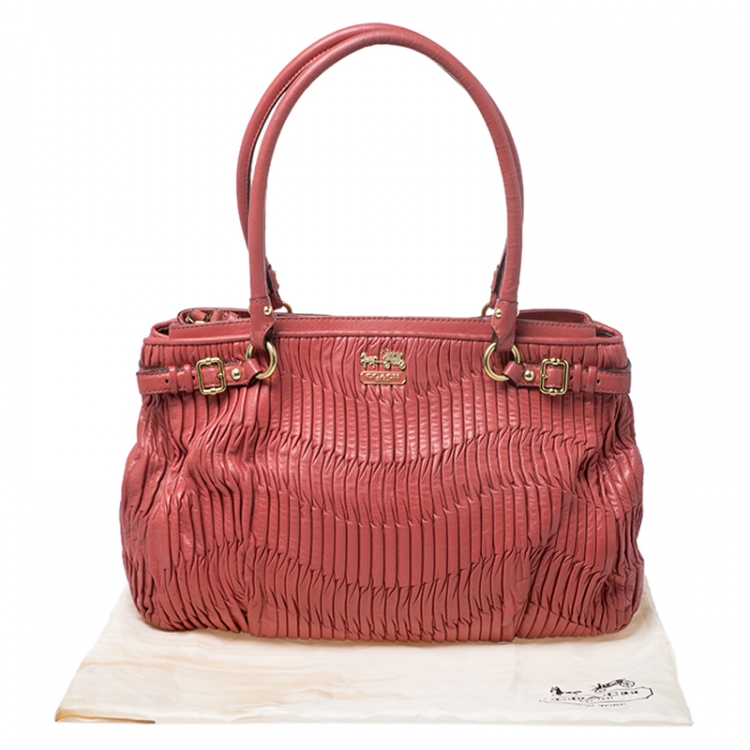 Pre Owned Coach Orange Pleated Leather Sophia Sachel