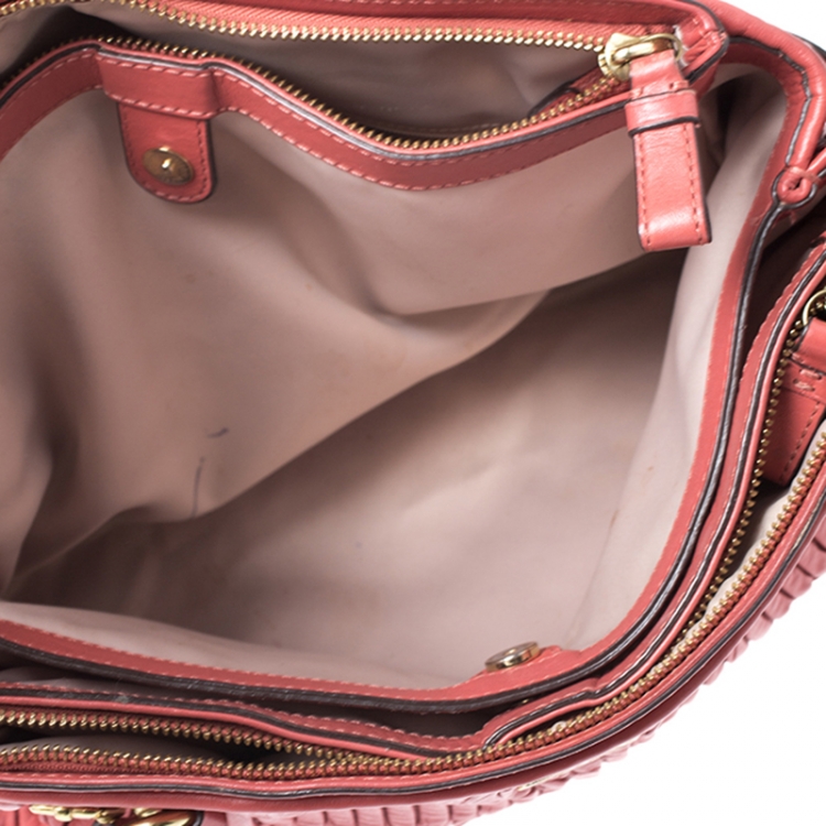 Pre Owned Coach Orange Pleated Leather Sophia Sachel
