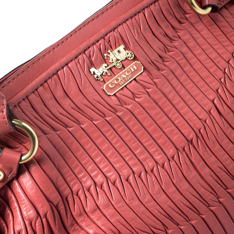 Pre Owned Coach Orange Pleated Leather Sophia Sachel