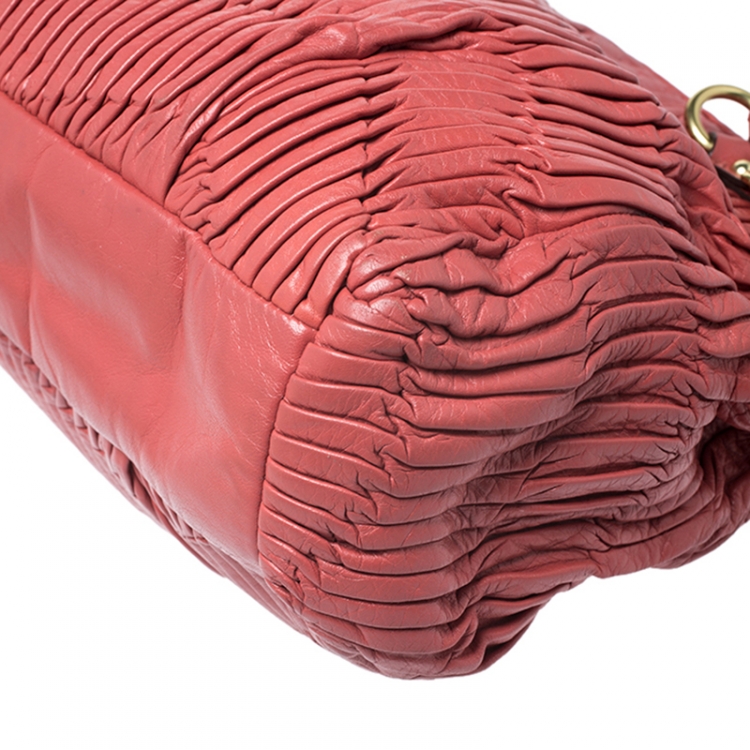 Pre Owned Coach Orange Pleated Leather Sophia Sachel