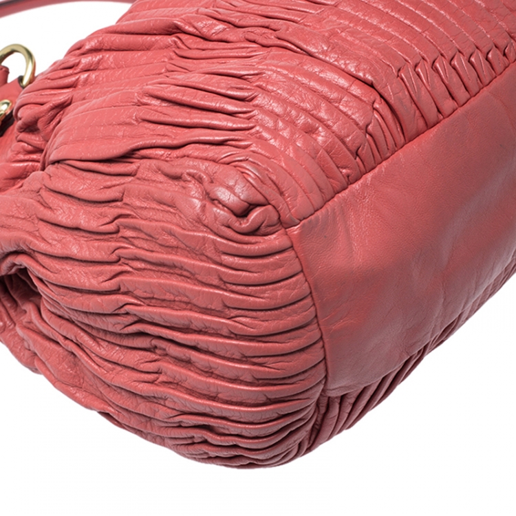 Pre Owned Coach Orange Pleated Leather Sophia Sachel