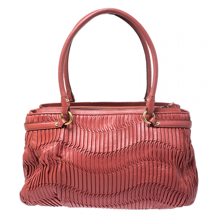 Pre Owned Coach Orange Pleated Leather Sophia Sachel