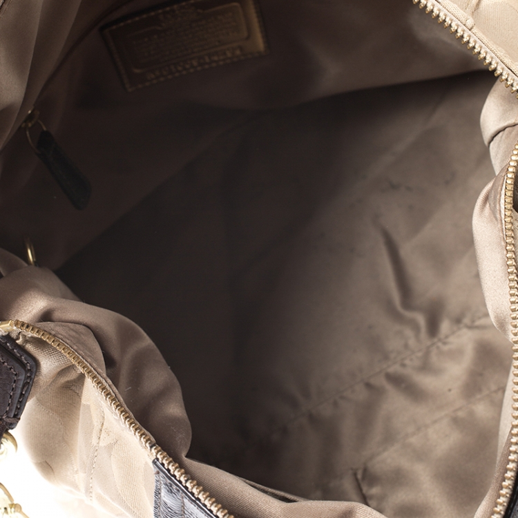 Pre Owned Coach Beige/Brown Canvas and Patent Leather Madison Audrey Satchel