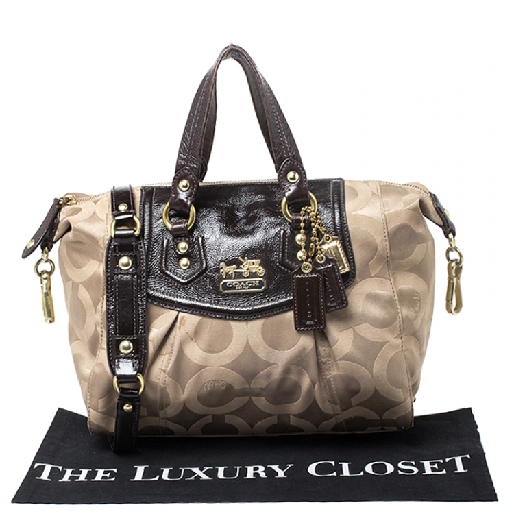 Pre Owned Coach Beige/Brown Canvas and Patent Leather Madison Audrey Satchel