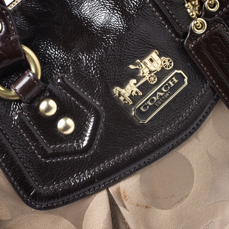 Pre Owned Coach Beige/Brown Canvas and Patent Leather Madison Audrey Satchel