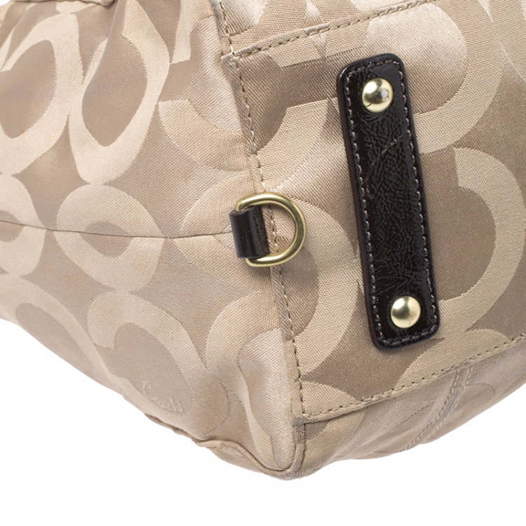Pre Owned Coach Beige/Brown Canvas and Patent Leather Madison Audrey Satchel