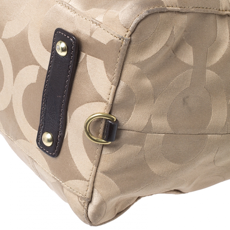 Pre Owned Coach Beige/Brown Canvas and Patent Leather Madison Audrey Satchel