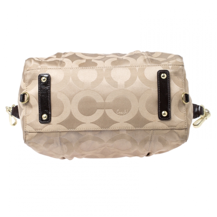 Pre Owned Coach Beige/Brown Canvas and Patent Leather Madison Audrey Satchel
