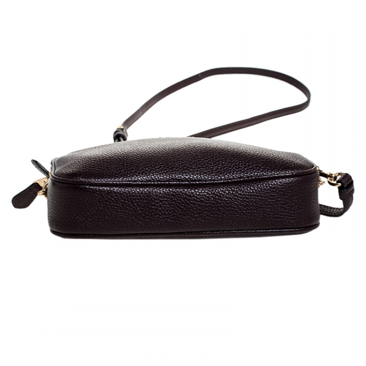 Pre Owned Coach Burgundy Leather Camera Crossbody Bag 