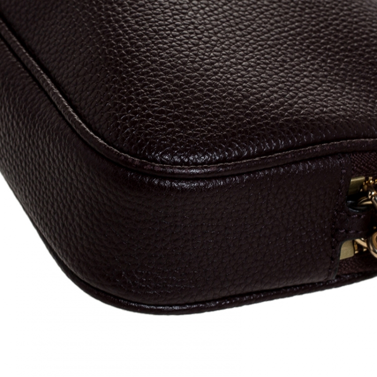 Pre Owned Coach Burgundy Leather Camera Crossbody Bag 