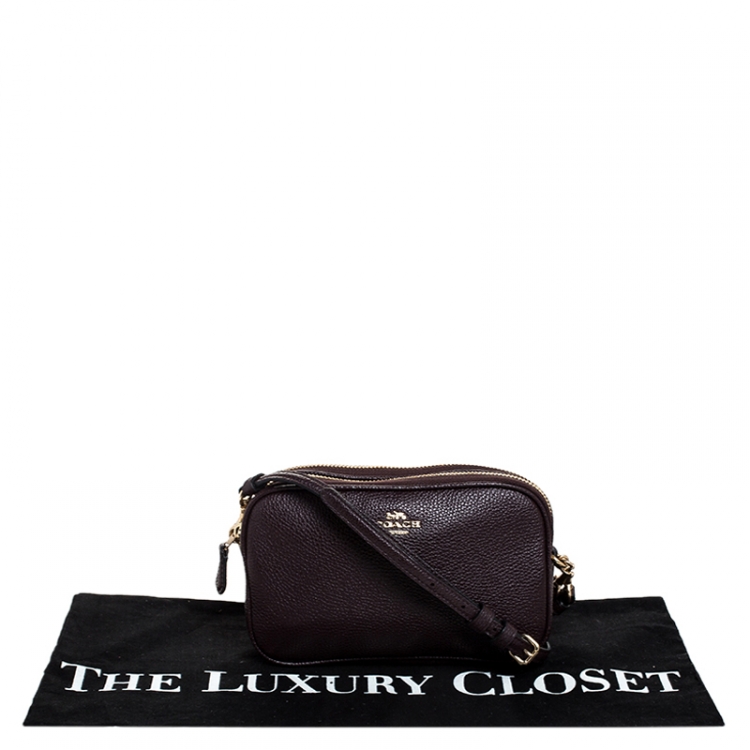 Pre Owned Coach Burgundy Leather Camera Crossbody Bag 