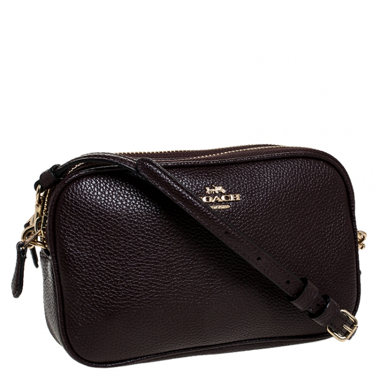 Pre Owned Coach Burgundy Leather Camera Crossbody Bag 