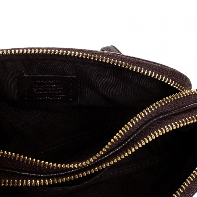 Pre Owned Coach Burgundy Leather Camera Crossbody Bag 