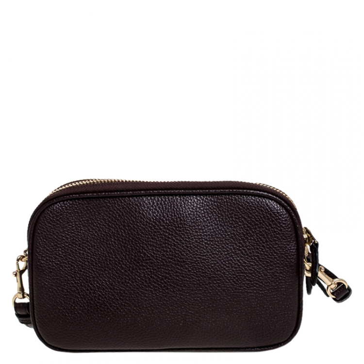 Pre Owned Coach Burgundy Leather Camera Crossbody Bag 