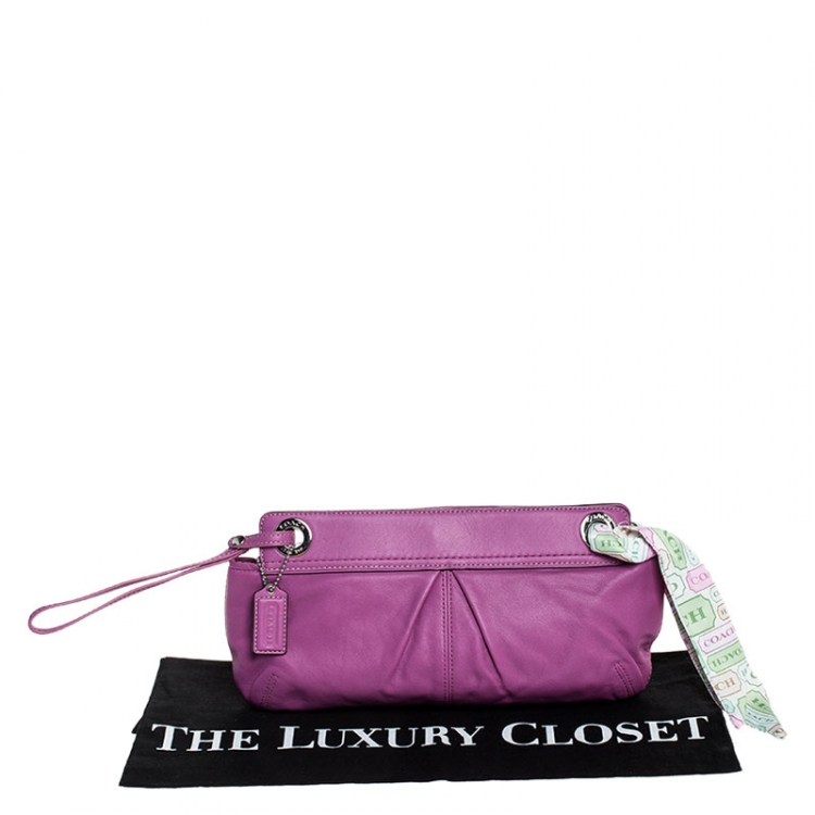 Pre Owned Coach Fuschia Pleated Leather Wristlet 
