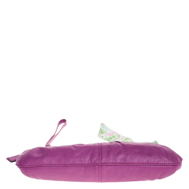 Pre Owned Coach Fuschia Pleated Leather Wristlet 