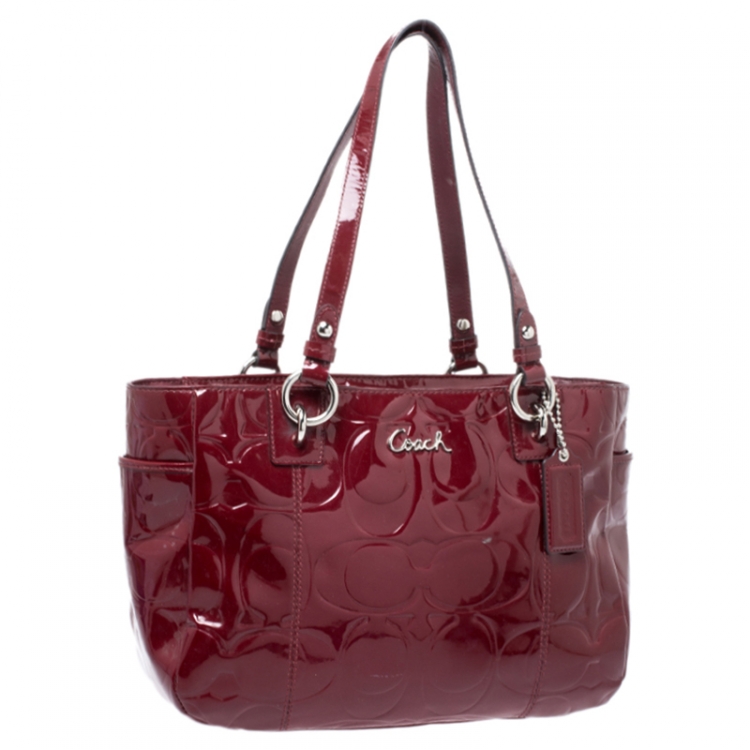 Pre Owned Coach Red Gallery Embossed Patent Leather Tote 
