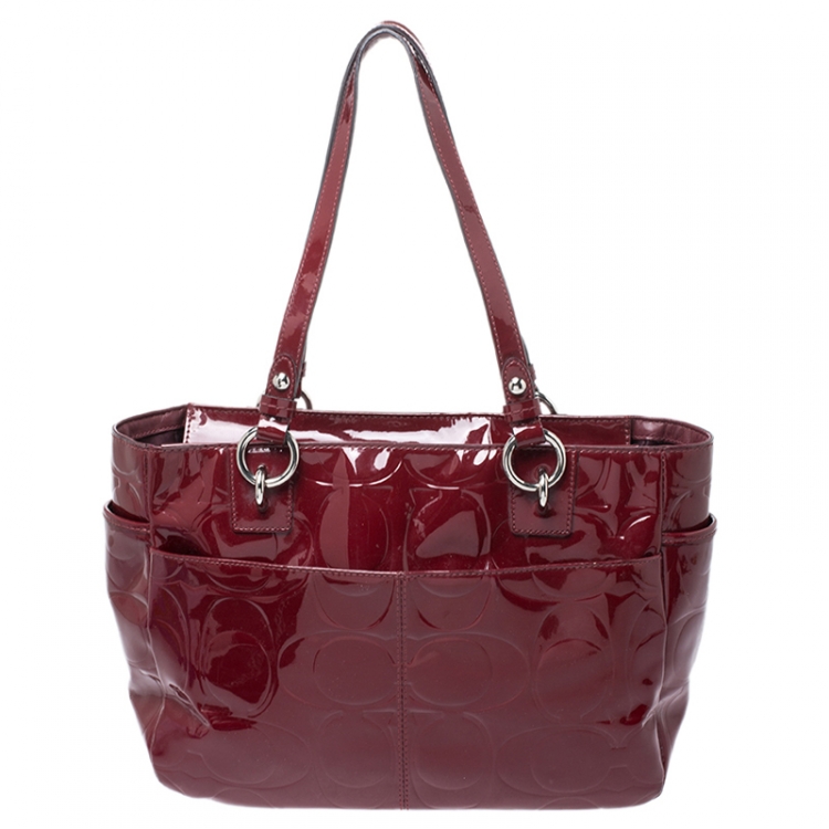Pre Owned Coach Red Gallery Embossed Patent Leather Tote 