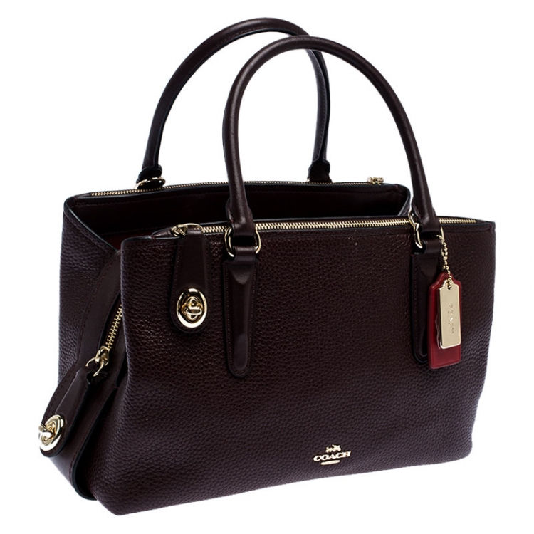 Pre Owned Coach Maroon Leather Brooklyn Carryall Satchel