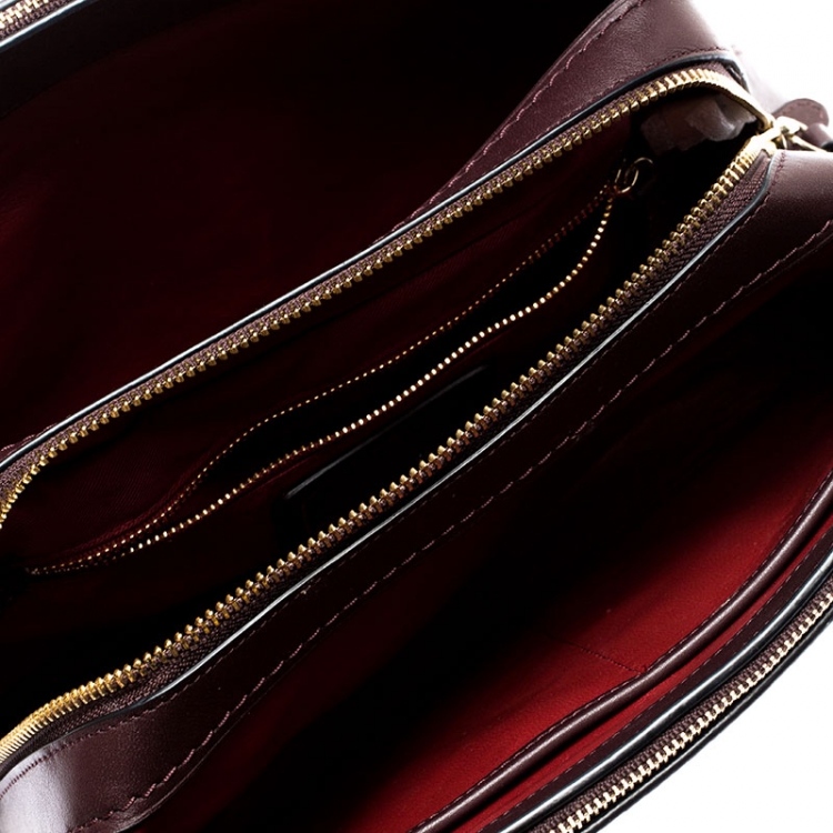Pre Owned Coach Maroon Leather Brooklyn Carryall Satchel