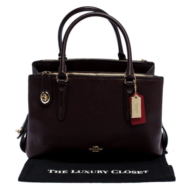 Pre Owned Coach Maroon Leather Brooklyn Carryall Satchel