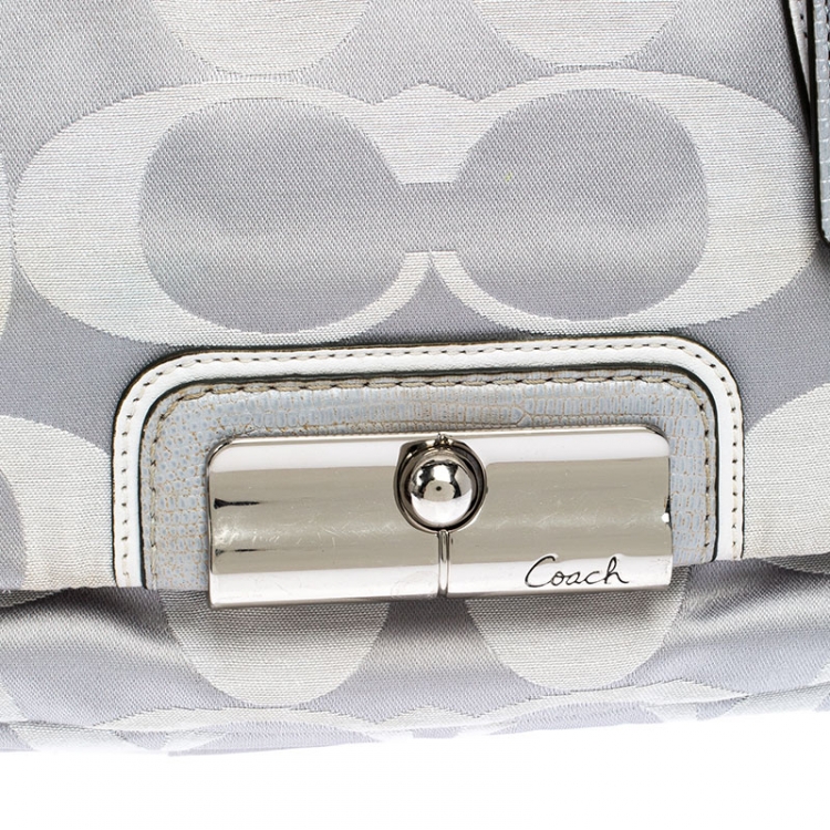Pre Owned Coach Grey Signature Fabric Kristin Double Zip Satchel