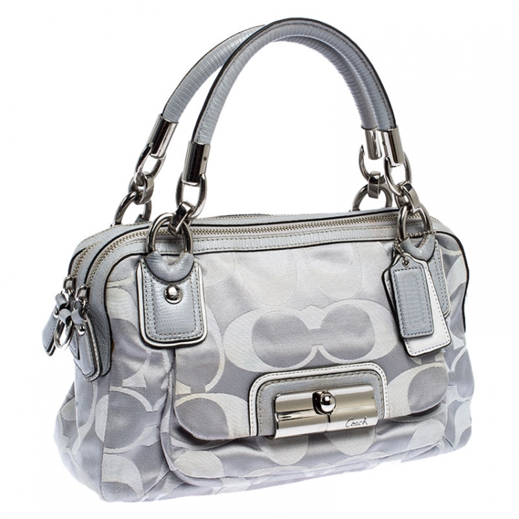 Pre Owned Coach Grey Signature Fabric Kristin Double Zip Satchel